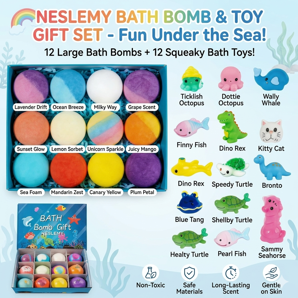 Magical Kids Bath Bomb Gift Set – 12 Colors & Surprise Toys