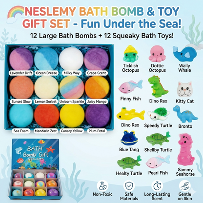 Magical Kids Bath Bomb Gift Set – 12 Colors & Surprise Toys